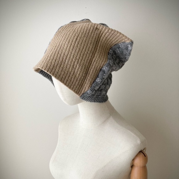 joodito origami crown 100% wool sweater hat japanese boro patchwork beanie cap - Picture 9 of 11